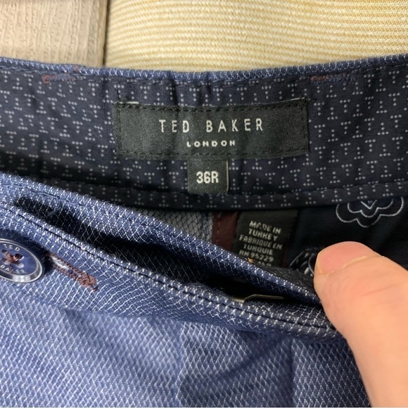 Ted Baker Chambray Straight Pants Sz 36X32 Blue Herringbone Casual Dress Chino - Picture 4 of 15